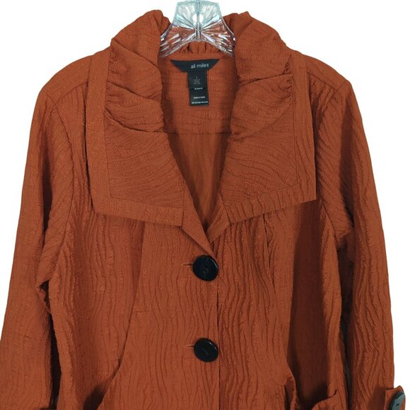 Ali Miles 3/4" sleeve burnt orange button front pockets Tunic Textured Jacket Lg - Picture 5 of 16
